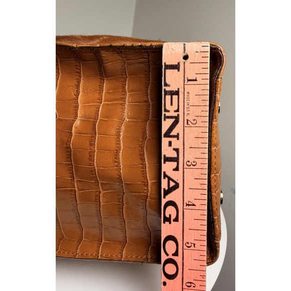 Claudia Firenze Calf Hair Leather Tote Bag Croc Embossed Trim Turn Lock Brown - Picture 11 of 13